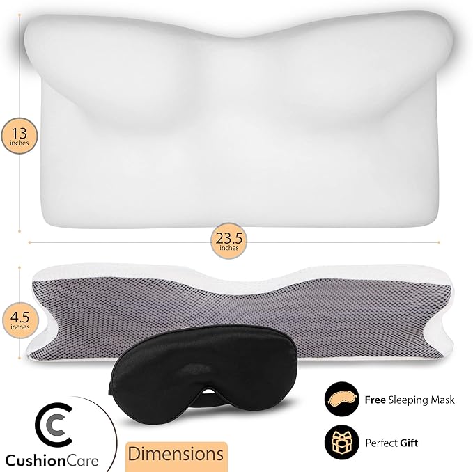 Cervical Memory Foam Pillow for Neck and Shoulder Pain Relief – Ergonomic, Orthopedic Contour Pillow for Side, Back, Stomach Sleepers And Sleeping Support - Free Sleeping Mask