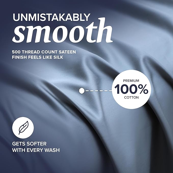 Beckham Hotel Collection Twin Sheet Set 100% Cotton, 500TC Luxury Sateen Bedding, 16” Deep Pocket, Moisture-Wicking, 3-Piece, Dark Gray