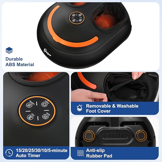 Shiatsu Foot Massager Electric Feet Massage Machine Deep Kneading Relief for Plantar Fasciitis, Air Compression, 3 Heat Levels Relax for Home Office Use, Christmas Gifts for Women Mom Dad Black