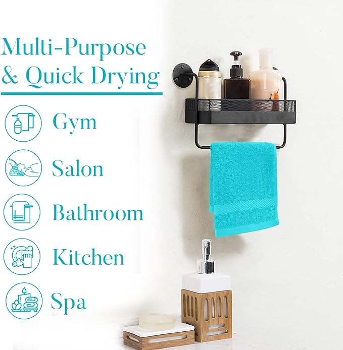 DAN RIVER 12-Pack Premium 100% Cotton Aqua Face Towels – Reusable Face Towel Set, Absorbent & Soft Wash Cloths for Bathroom & Body – Hand and Face Towels, 550 GSM (12x12 in)