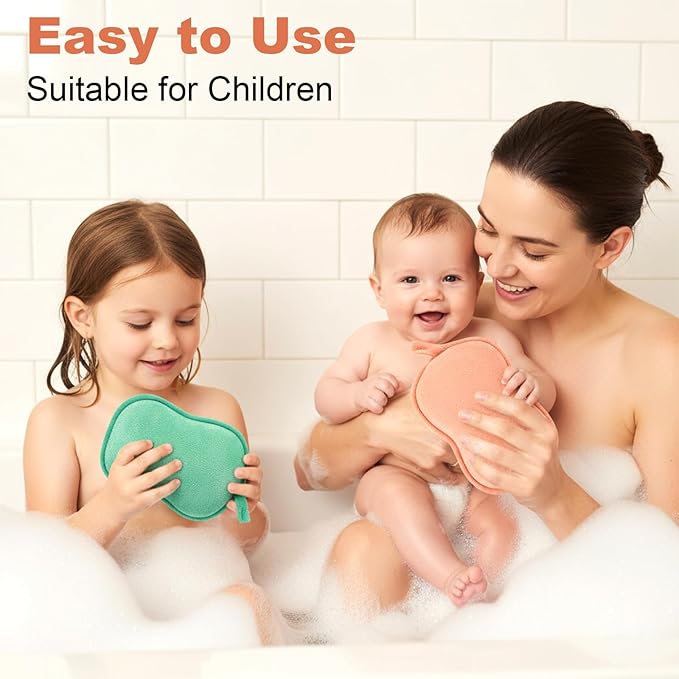 2Pcs Bath Sponge, Ultra Soft Absorbent Sponge for Bathing, Exfoliating Shower Loofah Sponges Bathing Tool for Men Women Body Skin(Green+Orange)