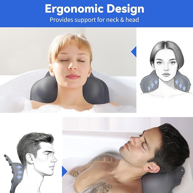 Goowin Bath Pillows for Tub, New Generation Skin-Friendly Silicone Bath Pillow, Luxury Bathtub Pillow for Head and Neck, Powerful Suction Tub Pillow for Bathtub with Inflatable Airbag (Grey)