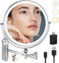 9" Wall Mounted Makeup Lighted Mirror, 4000mAh Rechargeable Double Sided LED Vanity Mirror with Height Adjustable&1X/10X Magnification, 3 Color Lights Touch Screen Dimmable 360°Swivel Bathroom Mirror