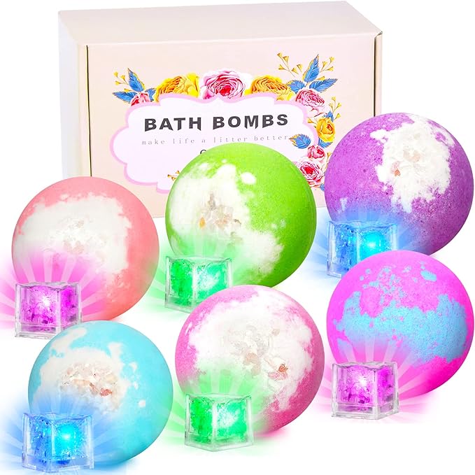 Light Up Bath Bombs with Surprise Inside, 4.23 oz XL Natural Gift Set 6 with Essential Oils, Magnesium Large Bath Bombs for Women Relaxing Spa Skin Moisturize Gifts for Women