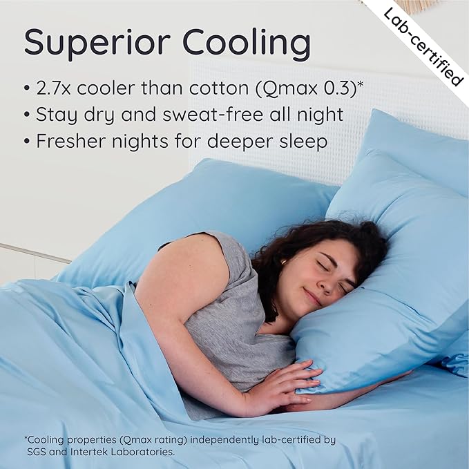 Bambaw 100% Viscose Derived from Bamboo Fitted Sheet Twin Size, Twin Mattress Fitted Sheet Only, Cooling Fitted Sheet Twin Size, 15’’ Deep Pocket Blue Twin Fitted Sheet, Soft Fitted Sheet (Dream Blue)