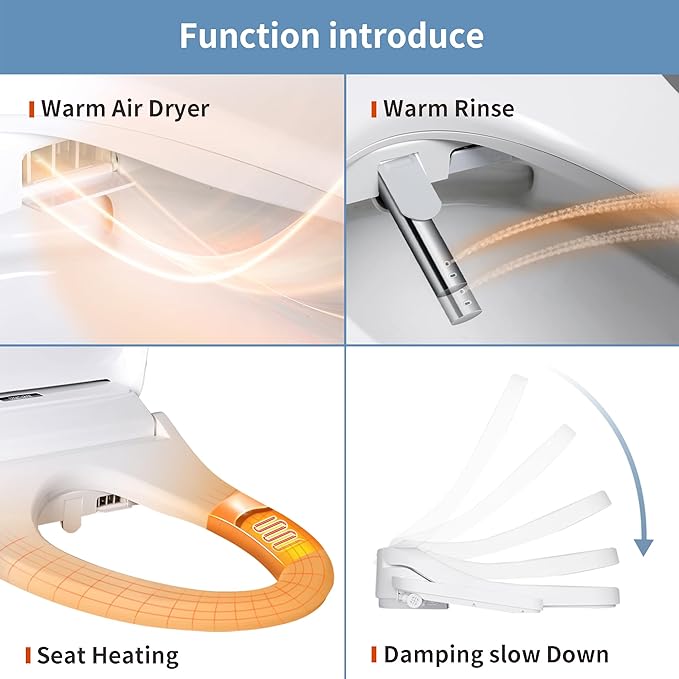 KERDE P30A Electric Bidet Toilet Seat - Smart Heated Seat with Auto-Flush, Side Panel Control for Existing Toilets, Quiet Close Lid & Warm Air Dryer Elongated