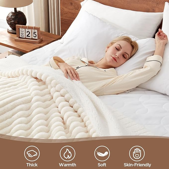 Westinghouse Electric Blanket Full Size, Super Cozy Luxury Faux Fur & Sherpa Heated Blanket with 10 Heating Levels & 1-12 Hours Auto Off, Fast Heating Blanket, Machine Washable, 80x 84 Inch, Beige