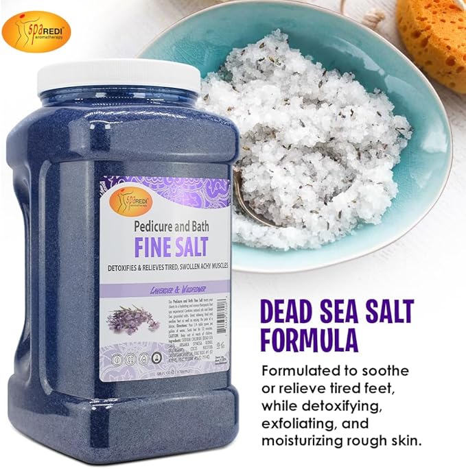 SPA REDI - Detox Foot Soak Pedicure and Bath Fine Salt, Lavender and Wildflower, 128 Oz - Made with Dead Sea Salts, Argan Oil, Coconut Oil, and Essential Oil, Hydrates, Softens and Moisturizes