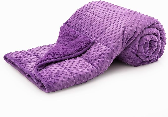 Minky Dot Weighted Blanket for Adults Twin Size 15 lbs, Warm Sherpa Snuggle Heavy Blanket for Autumn Winter with Glass Beads, Great for Stress Relief and Sleep Promotion, Purple 48 x 72 inches