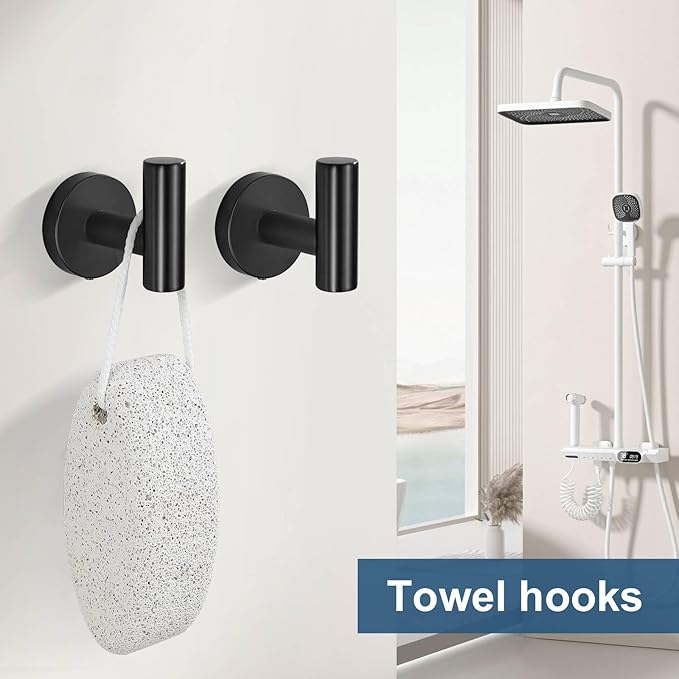 5 Pieces Matte Black Round Towel Bar Set Bathroom Hardware Accessories Set Upgraded Toilet Paper Holder Towel Racks Set for Bathroom Stainless Steel Wall Mounted 23.6 in