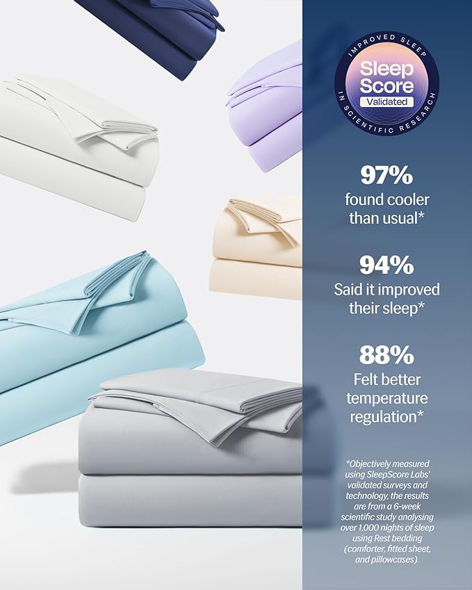 REST® Evercool®+ Starter Sheet Set, King, Light Gray, Breathable Bed Sheets for Hot Sleeper and Night Sweats, with Pillowcases, Ionic+ Self-Cleaning Silver Yarn for Sensitive Skin, 3PCS No Flat Sheet