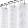 Stall Waffle Shower Curtain - White Cotton Fabric Texture Heavyweight Shower Curtain for Narrow Bathroom，Washable，36Wx72L