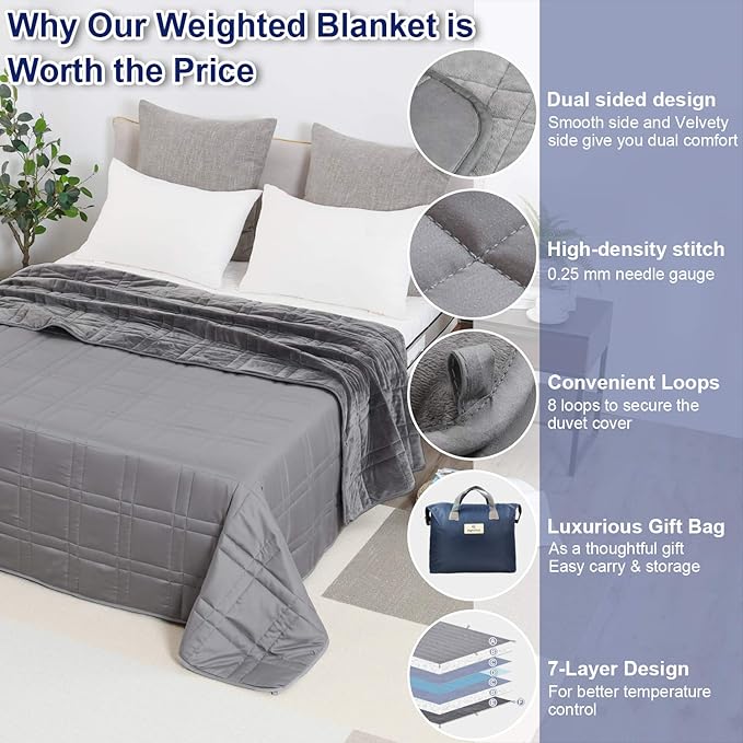 OMYSTYLE Double-Sided 15lb Weighted Blanket(60 X 80 Inches, Twin Size), Reversible Weighted Blanket for Adult with Warm Short Plush and Cool Tencel Fabric, All Season Use - Bonus Carry Bag Included
