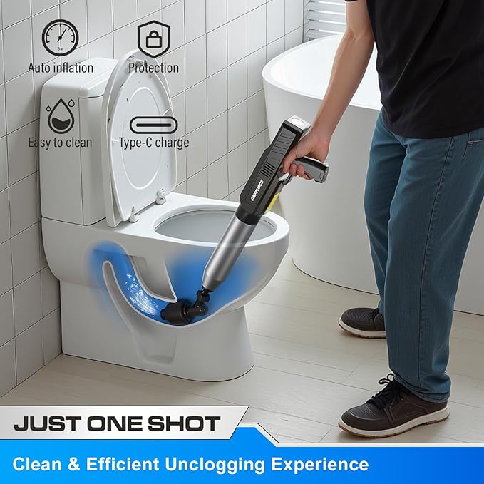 ‌Electric Toilet Plunger for Bathroom, High-Pressure Air Plunger, Heavy-Duty Clog Remover for Toilets, Toilet Drain Unclogger (Ink Black)