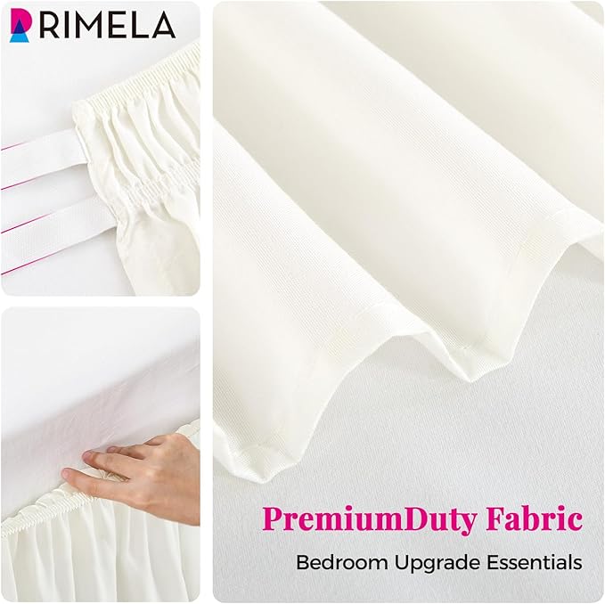 RIMELA White Bed Skirt Queen Size 12 Inch Drop, Wrap Around Elastic Adjustable Bedskirt, Bed skirting Dust Ruffle for Bed Frame & Box Spring Soft Durable Fabric Machine Washable Easy to Install
