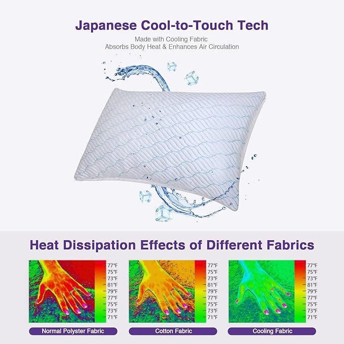 Cooling Pillows Queen Size Set of 4, Shredded Memory Foam Pillows with Zipper, Adjustable Firmness for Sleeping Cool Cold Pillow for Hot, Side Sleepers,20x30,4 Pack