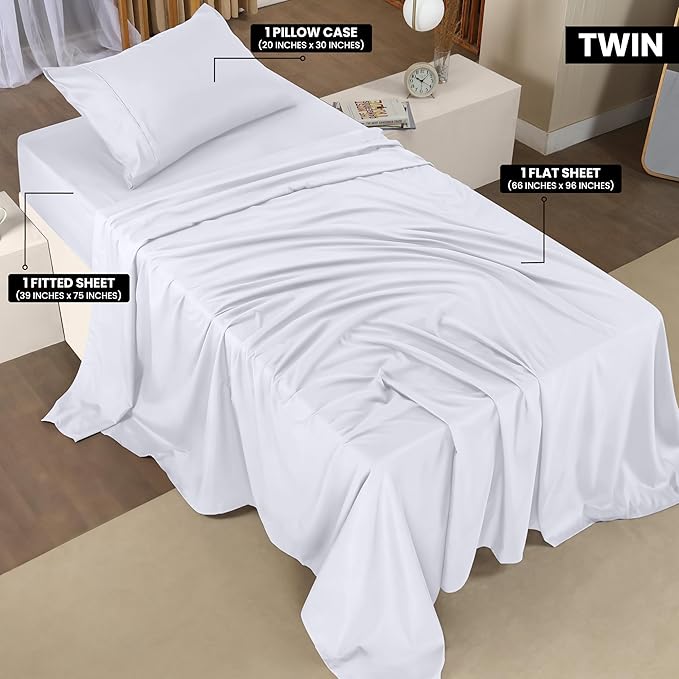 Utopia Bedding Twin Sheet Set 4 Piece Bed Sheets for Twin Size Bed, Hotel Luxury, Extra Soft, Cooling Bed Sheets - Wrinkle, and Fade Resistant (White)