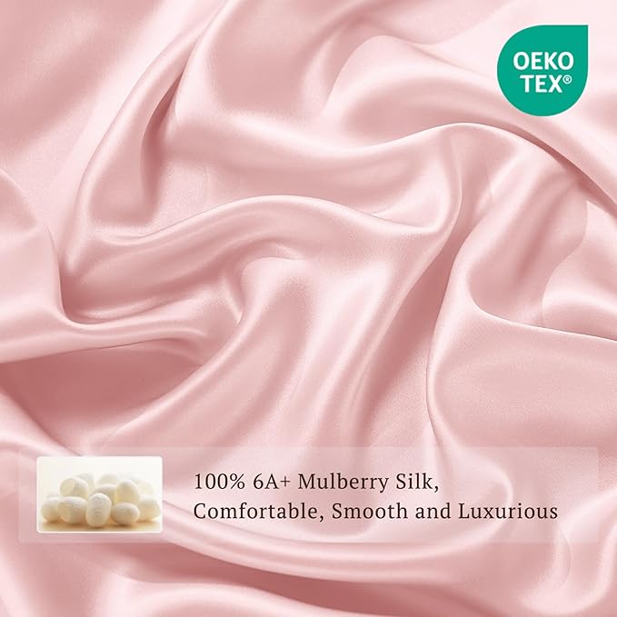 THXSILK 100% Pure Mulberry Silk Duvet Cover Set 3 Piece, 6A+ Grade Luxury Soft Bedding Silk Sheets for Hair and Skin, 1 Pcs Quilt/Comforter Cover with 2 Zippered Pillowcases (Charming Pink, King)