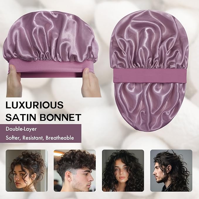 Satin Silk Bonnet for Sleeping, Double Layer Silk Sleep Cap for Men & Women, Soft Satin Lined Bonnet for Curly Hair