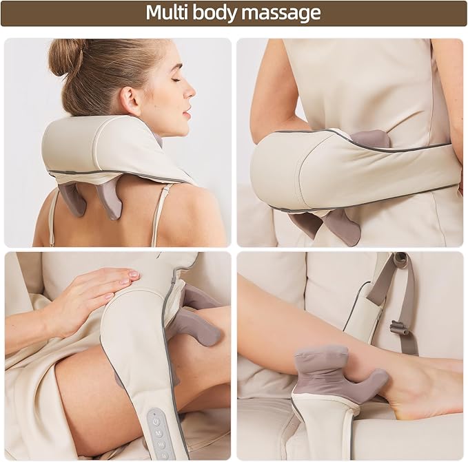 Neck Massager with Heat, Cordless Neck and Shoulder Massage, Rechargeable Shiatsu 6D Kneading Massager for Pain Relief Deep Tissue, Gift for Mom&Dad (Light Beige)