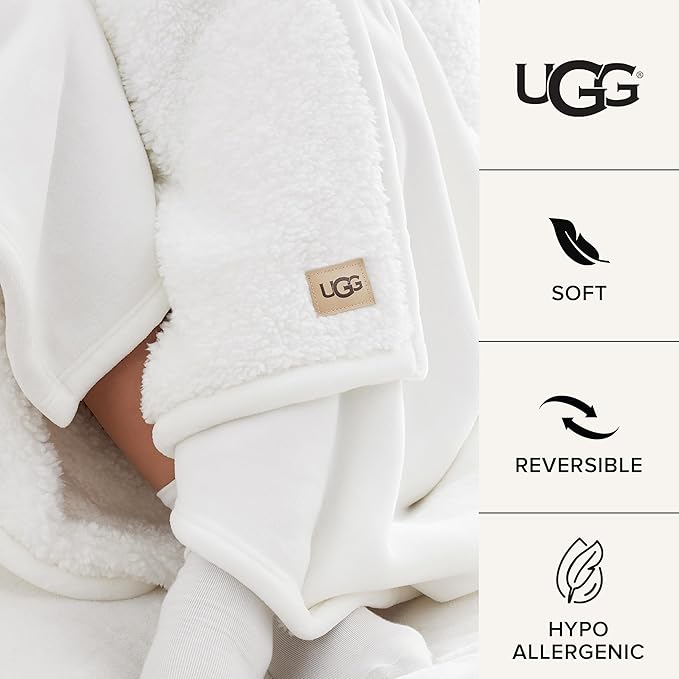 UGG Ariana King/California King Blanket Fleece Fluffy Reversible Soft Fuzzy Bedding Cozy Plush Warm Oversized Blanket Machine Washable Bedroom Decor for Big Couch Bed, 110-inch x 90-inch, White Snow