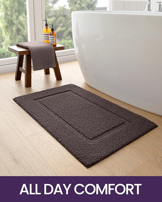 DEXI Bathroom Rugs 36x24, Washable Non Slip Bath Mat for Shower Floor, Absorbent Quick Dry Bathmat with Rubber Backing, Ultra Soft Plush Carpet for Tub, Brown