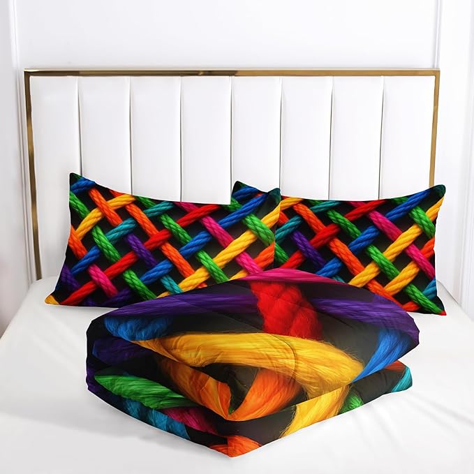 Colorful Checkered Geometric Pattern Comforter Set Full Size，Waffle Weave Bedding Set Full，with 1 Comforter with 2 Pillow Case，Checkered Print Bedroom Decor