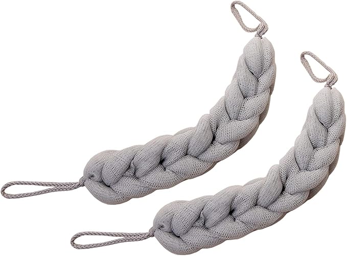 AARainbow 2 Packs Long Stretch Back Sponge with Rope Handles Back Scrubber Bath Shower Mesh Sponge Exfoliating Body Scrub Stretch Braided Loofah for Men and Women (2 Gray)