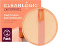 Cleanlogic Bath and Body Exfoliating Body Scrubber, Dual-Texture Round Exfoliator Tool for Smooth, Clean Skin, Daily Skincare Routine, 3 Count Value Pack