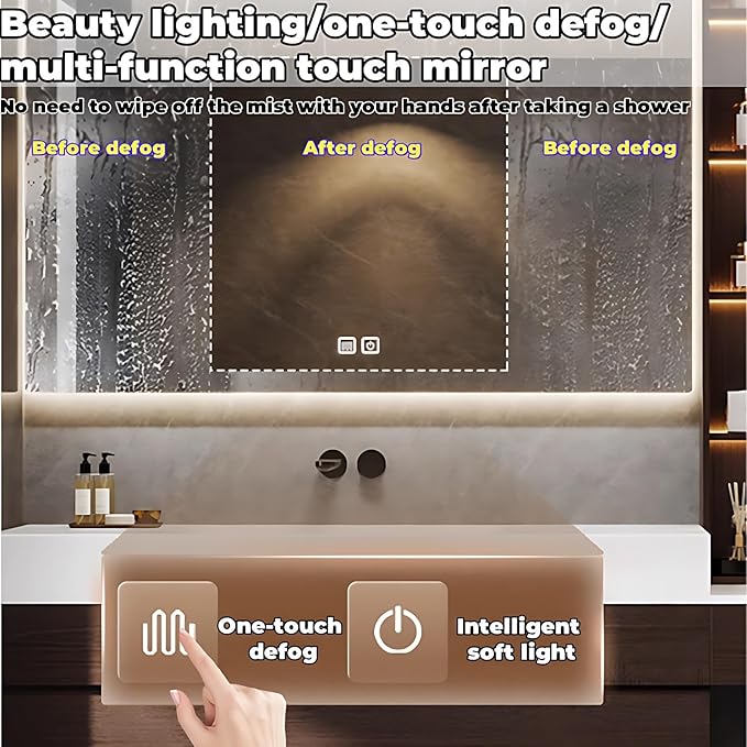 Bathroom Vanity with Sink - Luxury Bathroom Sink Cabinet, Floating Vanity with Smart Defogging Mirror & Storage Drawer, Multi-Layer Solid Wood Panel - Complete Accessories (68")