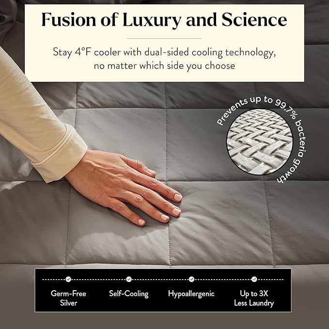 Miracle Made Soft Cooling Comforter – All-Season Silver-Infused Cozy Cotton Fabric – Lightweight, Hypoallergenic Bedding for Hot Sleepers, King Size Blanket, Stone