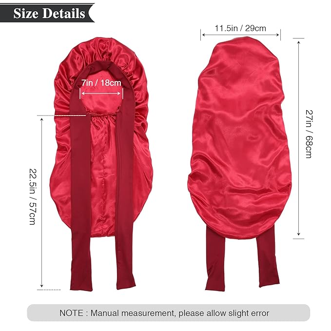 AWAYTR Long Satin Bonnet for Women - Double Layer Elastic Silk Bonnet for Braids Hair Sleeping Cap with Tie Band (Wine Red)