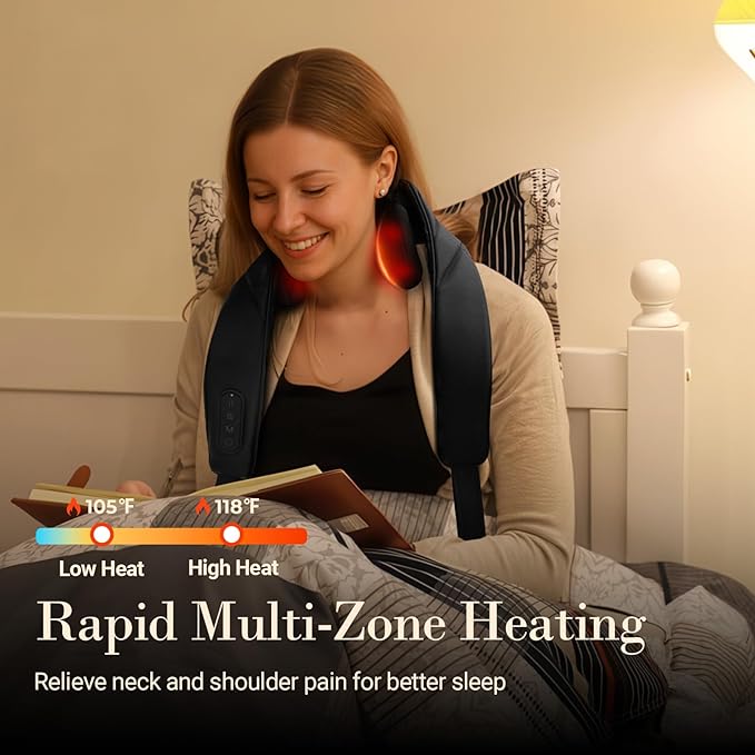 Cordless Neck Massager for Pain Relief Deep Tissue, Shoulder Massager with Heat, 3 Modes & Speed, Massager Pillow for Neck and Shoulder Pain