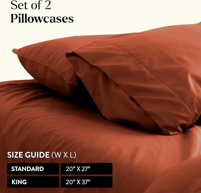 Miracle Made Luxe Soft Cooling Pillowcase, 2-Piece Silver-Infused Cotton Fabric, Cool and Breathable Case for Sensitive Skin, Standard Size Covers, Terracotta