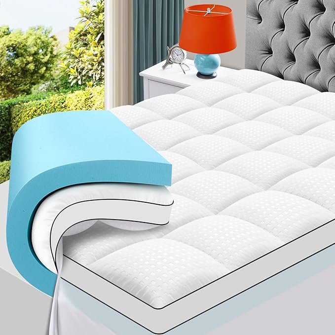 MASVIS Twin Size Dual Layer 4 Inch Memory Foam Mattress Topper, 2 Inch Gel Memory Foam and 2 Inch Cooling Pillow Top Mattress Pad Cover for Back Pain, Medium Support