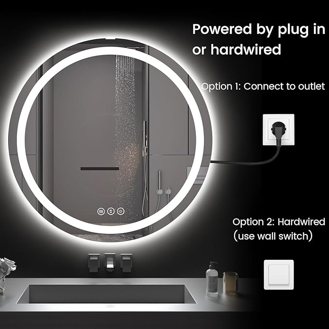 42" x 42" LED Bathroom Mirror with Lights, Backlit & Front Lighted, Wall-Mounted Vanity Mirror 3000K/4000K/6000K, Memory Functions, Anti-Fog, Dimmable Smart Mirror