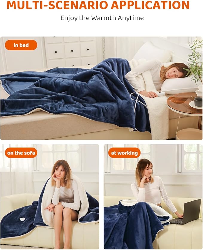 Heated Blanket Electric Blanket Queen Size, Super Soft Cozy Upgraded Flannel Heating Blanket with 9 Heating Levels & 1-9 Hours Auto Off, Fast Heat & Overheat Protection, 84" x 90", Blue