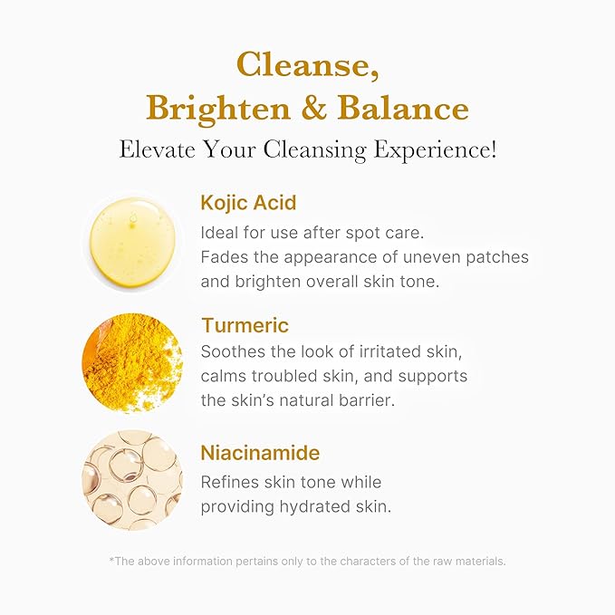 medicube Kojic Acid Turmeric Whip Cleanser | Daily Facial Cleanser for Brightening, Balancing Skin Tone & Texture | Fade Appearance of Uneven Patches & Ideal for Use After Spot Care | Korean Skincare