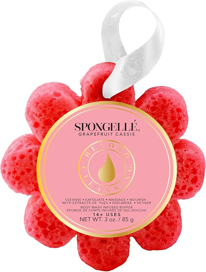 Spongelle Grapefruit Cassis Wild Flower Loofah Body Scrubber | Bath & Shower Loofah for Women | Body Scrubber Exfoliator with Body Wash Infused Sponge | 14+ uses | Zesty Grapefruit, Cassis & Vanilla