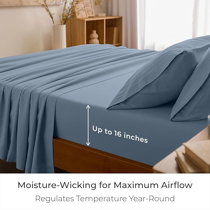 Mellanni California King Sheets Set - 4 PC Iconic Collection Bedding - Hotel Luxury, Extra Soft, Cooling Bed Sheets - Wrinkle, Fade, Stain Resistant (Cal King, Blue Hydrangea)