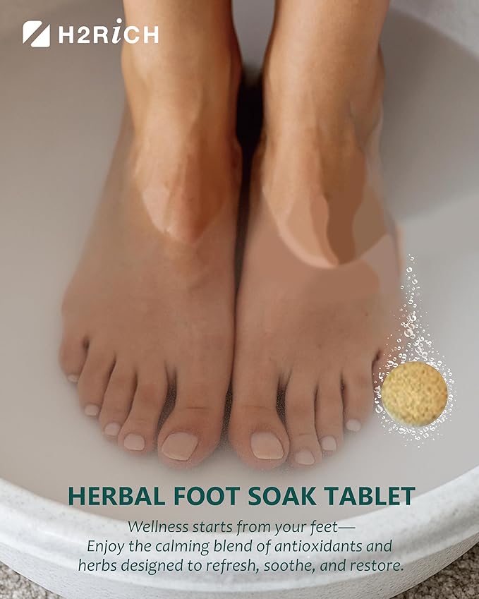 Hydrogen Foot Soak Effervescent Tablets 2 Pieces | Ginger & Mugwort Herb Foot Bath, Relaxing Spa Pedicure Care | Improves Circulation, Soothes Tired Feet, Softens Calluses, Controls Odor