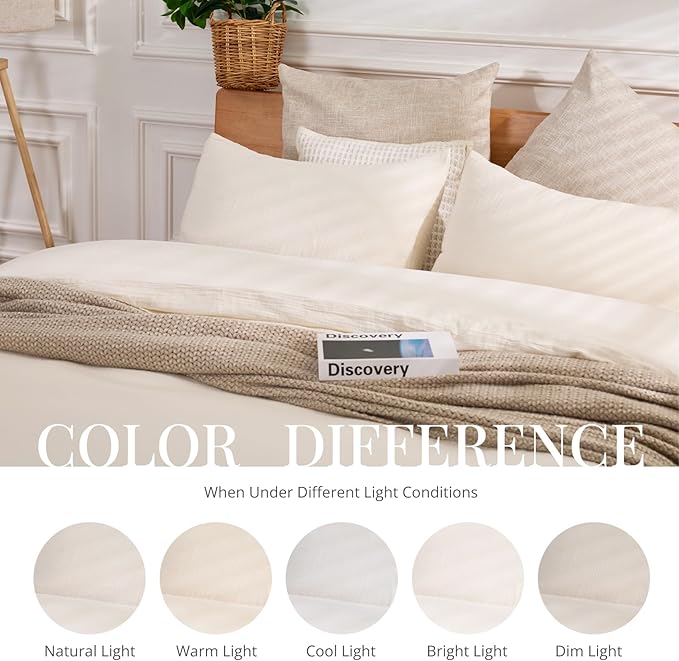 Off White Duvet Cover King, 100% Sandwashed Cotton Soft King Size Duvet Cover Set 3 Pieces with Zipper Clousre & Corner Buttons (Off White, King 104 x 90)