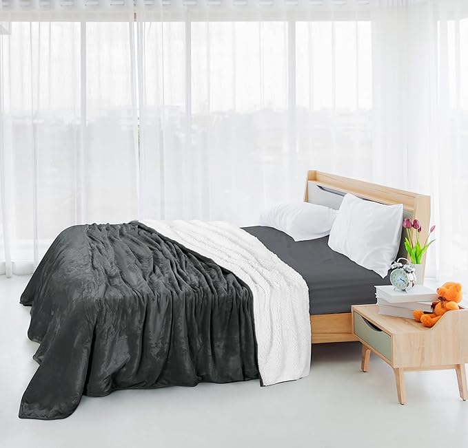 Utopia Bedding Sherpa Blanket Full Size (Grey, 90x84 Inches) - Soft Lightweight Plush Fleece Reversible Blanket for Bed, Sofa, Couch, Camping and Travel