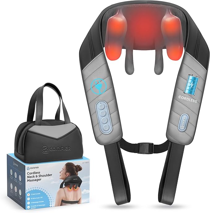 COMFIER Christmas Gift for Women Men Mom Dad,4D Neck and Shoulder Massager with Heat, Cordless Shiatsu Back and Neck Massager for Pain Relief,Hands-Free Massager with Carry Bag