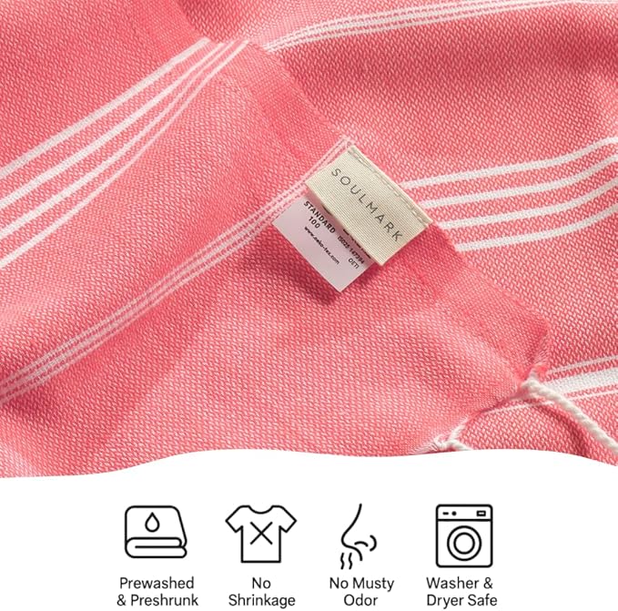 SOULMARK 100% Cotton Turkish Beach Towel with Bag - 38"x71" - 2 Pack - Made in Green & Oeko TEX Certified - Pre-Washed & Sand Free - Quick Dry and Lightweight for Travel - Made in Turkey - Salmon Red