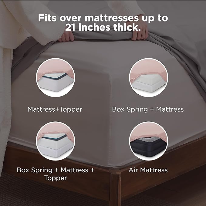 Bedsure Deep Pocket Queen Sheets Set - Fits Mattresses Up to 21 Inches Thick - 4 Piece GentleSoft Bed Sheets, Moisture Wicking, Soft & Cooling Bedsheet & Pillowcases, Easy & Secure Fit, Dusty Pink