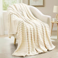 decorUhome Christmas Soft Fleece Cream White Twin Blanket for Bed, Cozy Fluffy Plush Flannel Striped Throws for Couch Sofa, Lightweight Decorative Ribbed Fuzzy Blanket for Woman, 60x80 Inches