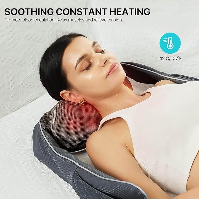 Cordless Shiatsu Neck Massager with Heat – Rechargeable Massager for Neck and Shoulder Pain with 8 Deep Kneading Nodes, Back Massager for Home Office Outdoor - Christmas Gifts for Mom Dad Men Women