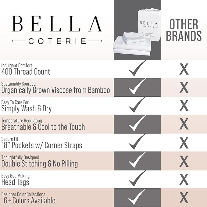 Bella Coterie Luxury Bamboo Viscose King Size Sheet Set | 100% Organically Grown | Ultra Soft | Cooling for Hot Sleepers | 18" Deep Pocket [Dune]