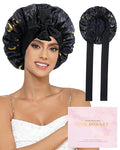 100% Mulberry Silk Bonnet for Sleeping Women Double Layer Silk Hair Bonnet Natural Sleep Cap with Elastic（Black + Moon）